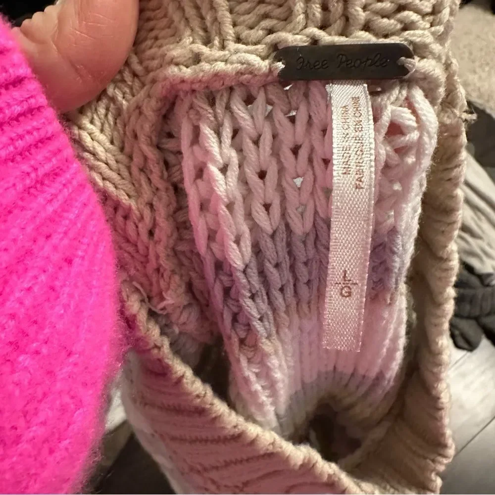 Free People Cream and Tan Knit Sweater